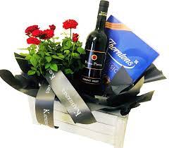 Flowers wine and chocolate gifts uk. Luxury Red White Rose Wine Hamper Katherine S Florists