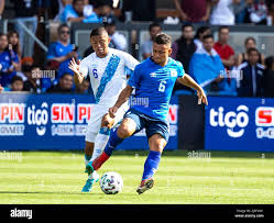April 24, 2022 San Jose, CA USA EL Salvador Narciso Oswaldo (6) tries to  keep the away from Guatemala Jorge Eduardo Aparicio Grijalva(6) during the  soccer game between the national teams EL
