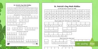 Fill in the missing numbers: St Patrick S Day Math Riddles Math Twinkl
