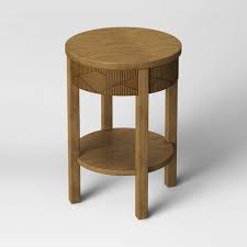 Tachuri Round Carved Wood End Table With Shelf Opalhouse Wood End Tables End Tables Table