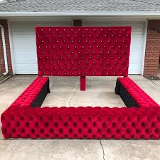 Platform Tufted Bed Extra Wide Tall California King Queen Full Etsy In 2020 Twin Bed Frame Upholstered Headboard Tufted Bed