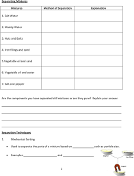 mixtures and solutions worksheet answers