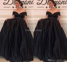Chic Arabic Off The Shoulder Evening Dresses A Line With Sequined Beaded Black Special Occasion Gowns Plus Size Abendkleider 2019