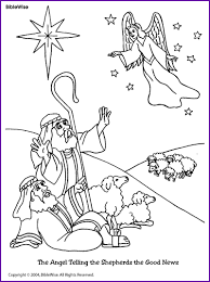 Coloring Angel Telling Shepherds About Jesus Birth Kids Korner Biblewise Nativity Coloring Pages Angel Coloring Pages Nativity Coloring