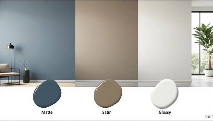 Comparaison finitions peinture mat satiné brillant sur des échantillons de mur