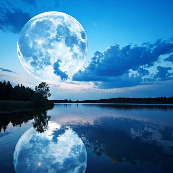 Full Blue Moon Over Water with Reflections Stock Illustration -  Illustration of beautiful, calm: 367350095