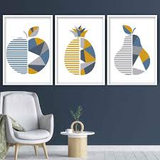 geometric satz von 3 gelb blau grau apfel ananas birne obst etsy blau grau bilder blau