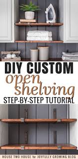 If your garage walls are partially unfinished and you have studs that you can utilize, this is a great way to keep things organized. Simple Diy Custom Open Shelving Step By Step Tutorial Diy Shelves Room Storage Diy Diy Shelves Design