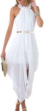 Women S Sheer Chiffon Folds Hi Low Loose Dress Delicate Gold Belt Casual Beach Party Dress White Medium A In 2020 Party Dresses Online Hi Low Dresses Beach Party Dress
