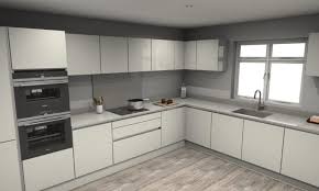Range hood is the same color same finish as the base. Brand New Boxed Trend Profile Light Grey Gloss Handleless Kitchen New Siemens Appliances New Quartz Worktop