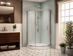 Fleurco Roma 36 X71 Arc 2 Corner Shower Enclosures Shower Enclosure With Light Blue Green Shower Tile Corner Shower Units Corner Shower Shower Enclosure