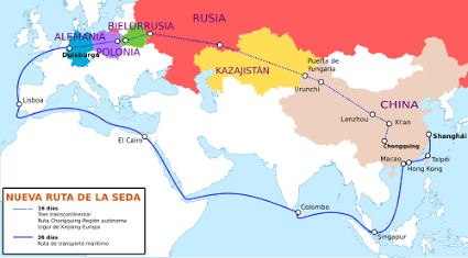 Rutas terrestre (16 días) y marítima (35 días), generada por IA