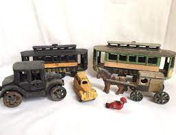 Vintage Cast Iron Toy Lot Trolley Model Car Horse Buggy Unbranded Horse And Buggy Car Model Vintage Toys