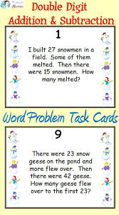 Winter Themed Addition And Subtraction Word Problems Task Cards Grades 2 And 3 Word Problems Word Problems Task Cards Subtraction Word Problems
