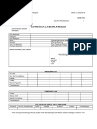 Untuk pembelian aset alih bernilai rendah berkenaan. 5 Kew Pa 3 Daftar Aset Alih Bernilai Rendah Pdf