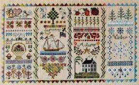 Finished size 2.5 x 3.5. Four Seasons Sampler Cross Stitch Pattern By Jeannette Douglas