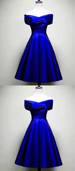 Short A Line Off The Shoulder Satin Bridesmaid Dresses Royal Blue Cocktail Dress Royal Blue Bridesmaid Dresses Blue Dress Short