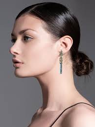 Long Aquamarine Gold Earrings Ivy Greek Goddess Style Blue Beryl