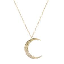Pave crescent moon pendant necklace details: Crescent Moon Necklace With Diamonds In 14k Gold Kamaria Wolf Badger
