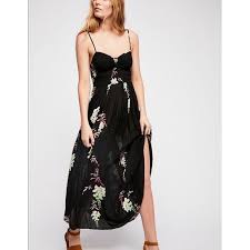 3815 New Intimately Free People Beau Smocked Floral Printed Slip Midi Dress L Fashion Clothing Smocked Maxi Dresses Fashion Clothes Women Floral Dress Black