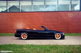 Bmw E36 3 Series Cabrio Black Slammed On Orange Rims Bmw Bmw E36 Bmw Cars
