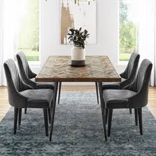 What are the shipping options for wood dining room sets? Herringbone Solid Wood Dining Table Set With 4 Grey Velvet Dining Chairs Furniture123