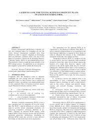 Pdf A Seriuos Game For Testing Business Continuity Plans In A Manufacturing Firm