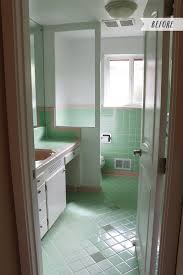 This look centers around this white, black and coral pink flower shower curtain that blends in with the tile. Vintage Bathrooms My Mint Pink Bathroom The Inspired Room