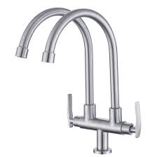 A kitchen faucet (below) may project more into the sink opening because of the larger sink area and the need to wash/rinse large pans and such. China Double Outlet Pipes Long Pillar Neck Taps Dual Handles Flexible Kitchen Sink Faucet China Kitchen Faucet Cold Kitchen Faucet