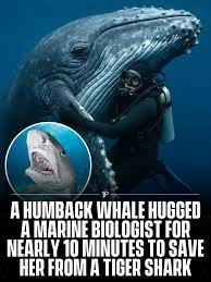 Marine biologist Nan Hauser described a rare encounter with a humpback  whale in the Cook Islands. Instead of passing by, the whale pushed and  shielded her for about 10 minutes. Initially frightened,