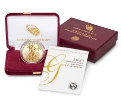 The american eagle gold bullion coin was introduced the coin is currently manufactured in 1 oz, 1/2 oz, 1/4 oz and 1/10 oz sizes. American Eagle 2021 One Ounce Gold Proof Coin Us Mint