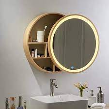 Find square and round mirrors for every space. Ygo Led Mirror Cabinet With Touch Switch Round Wooden Wall Mirror Modern Decorative 3 Layer Shelves Mirror Cabinets Bathroom Mirror Cabinet Led Mirror Bathroom