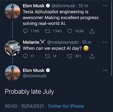 Elon musk says tesla price hikes are due to supply chain issues. Tesla Ai Day Probably Late July Teslainvestorsclub