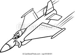 The page designed for kids depicts an airplane that resembles a toy. Jet Fighter Plane Coloring Page Black And White Cartoon Illustration Of Funny Jet Fighter Plane Comic Mascot Character For Canstock