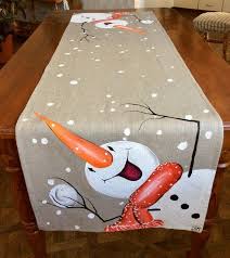 Snowman Hand Painted Table Runner Snowball Christmas Etsy In 2020 Christmas Table Runner Christmas Paintings Holiday Linens