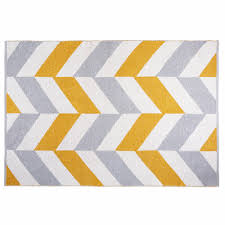 Alfombra Grafica De Algodon Gris Y Amarillo 180x120 Cm Joy Tapis Coton Tapis Graphique Tapis Colore