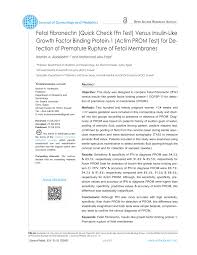 Pdf Fetal Fibronectin Quick Check Ffn Test Versus Insulin Like Growth Factor Binding Protein 1 Actim Prom Test For De Tection Of Premature Rupture Of Fetal Membranes Corresponding Author Open Access Research Article Cite