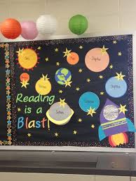 Space Themed Classrooms Space Themed Bulletin Board For Ar Goals Each Student Gets An Space Theme Classroom Space Bulletin Boards Classroom Themes