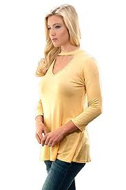 Shopglamla Mock Neck 3 4 Sleeve V Neck Choker Front Floral Top Solid Lemon L Buy Online In Bermuda At Desertcart 42400610