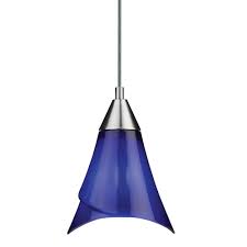 brushed nickel blue glass mini pendant
