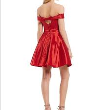 Jodi Kristopher Off Shoulder Bow Red Prom Dress 7