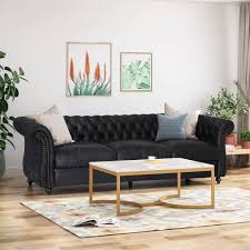 Lola chesterfield sessel leder sofa 3 sitzer echtleder dunkelbraun. Amazon Com Vita Chesterfield Tufted Microfiber Sofa With Scroll Arms Black Kitchen Dining