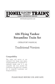 Lionel Corp 616 Flying Yankee Streamline Train Manualzz Com