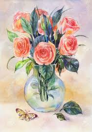 Check spelling or type a new query. Watercolor Still Life With Roses In A Glass Vase With Butterfly Hand Drawn Vintage Illustration Suitable For Cover Poster Or Summer Background Stock Photo Picture And Royalty Free Image Image 99001099