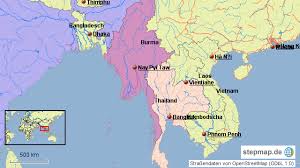 Myanmar or burma, officially the republic of the union of myanmar, is a country in southeast asia. Myanmar Und Angrenzende Lander Von Orti68 Landkarte Fur Deutschland