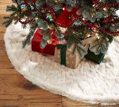 Faux Fur Tree Skirt Greige Mini Ruched Pottery Barn Christmas Decor Faux Fur Tree Skirt Holiday Tree Skirts