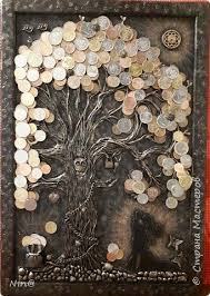 как сделать амулет на деньги и удачу из монеты Talisman Finansovoj Udachi V Vide Denezhnogo Dereva Diy Canvas Art Coin Art Painting Crafts