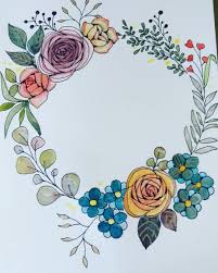 Vintage Flower Wreath Vitage Flower Ink Watercolor Drawing Instadailyart Pregnantmom 23weekspregnant Wreath Drawing Vintage Drawing Flower Drawing