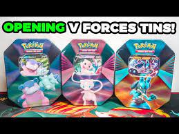 1 sword and shield base set booster. Opening Pokemon V Forces Tin Set Mew V Lucario V Galarian Slowbro V Youtube