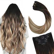 Best services and fashion shipping! Blonde Balayage Clip In Hair Extensions Black Root Human 1b 10 60 Ugeathair